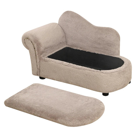 Rootz Pet Sofa for Cats and Dogs - Hidden Storage - Heavy Duty Cover - Eucalyptus Wood - Velvet - Beige - 80 x 40 x 46 cm