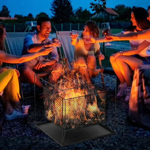 Rootz Fire Bowl - Modern Fire Basket - Rectangular Fire Pit For Garden Camping BBQ - Metal - Black - 45 x 45 x 43 cm