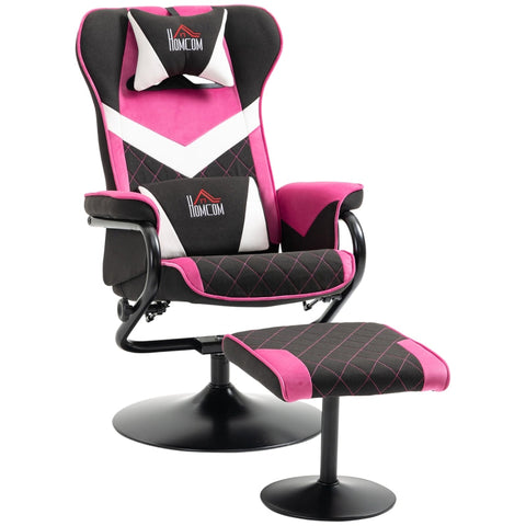 Rootz Relax Chair - Relaxation Chair - Gaming Chair - With Stool - Tiltable Backrest - Swivel Seat - Polyester/Foam/Metal - Black/Pink - 67 x 78.5 x 102.5cm