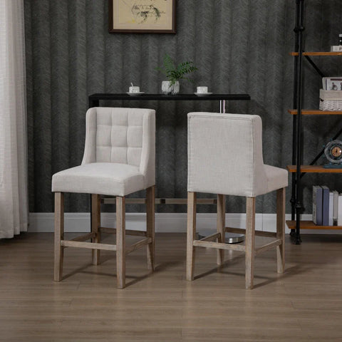 Rootz Bar Stool - Set Of 2 Bar Stools - Bar Seating - Elegant Bar Seating - High-quality Bar Stool - Stools With Footrest - Including Footrest - Gray + Natural - 47 cm x 50 cm x 101 cm