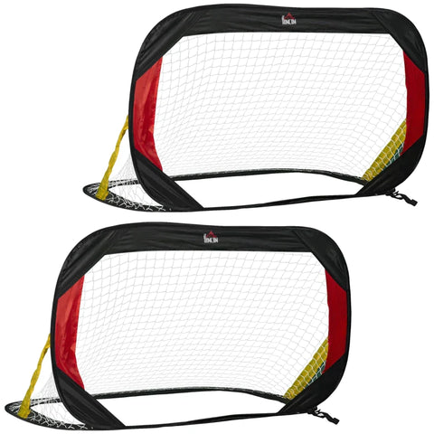 Rootz 2 Soccer Goals With Nets - Football Goal - Folding Goal Set Of 2 With Carrying Bag - Steel - Black + Red + Gold - 120 x 80 x 80 cm
