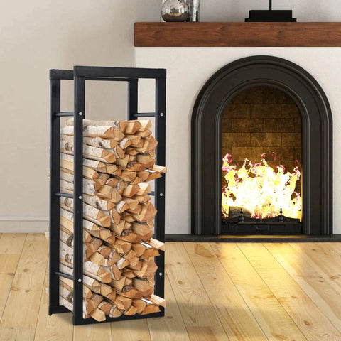 Rootz Firewood Rack - Firewood Stand - Firewood Shelf - Firewood Holder - Steel - Black - L40 x W25 x H100 cm