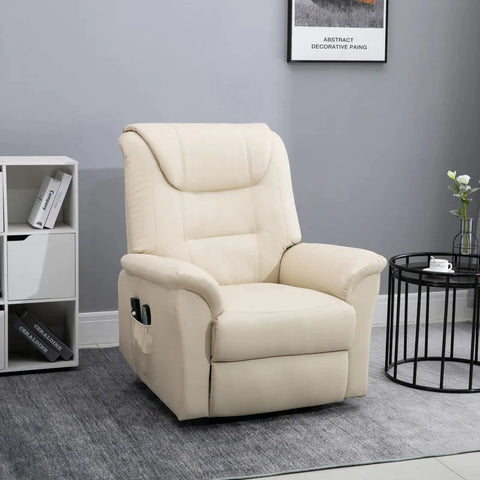 Rootz Massage Chair - Stand-up Aid - 8 Vibration Heads - 2 Cable Remote Controls - 2 Side Pockets -  Faux Leather - Cream - 93L x 95W x 106H cm