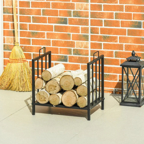 Rootz Firewood Rack - Firewood Stand with Two Handles - Fireplace Tools - Firewood Rack - Metal - Black - 42 x 32.5 x 46 cm