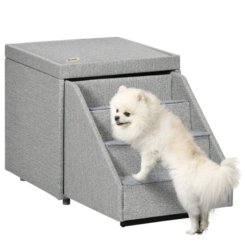 Rootz Pet Stairs - with Lying Surface - Retractable Stairs - Padded - Light Gray - 84cm x 45cm x 49cm