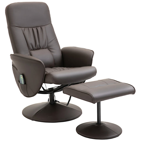 Rootz Relaxation Chair With Footstool - Reclining Function -  Massage Chair - Tv Chair With Massage Function - Reclining Chair - Ergonomic Chair With 10 Vibration Points - Imitation Leather - Brown - 76 x 81 x 105 cm