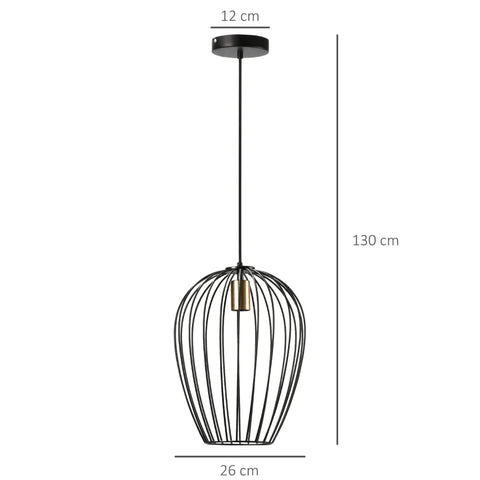 Rootz Hanging Lamp - Lampshade - Industrial Design - Height-adjustable - Including Mounting Material - Black + Gold - 26 cm x 26 cm x 130