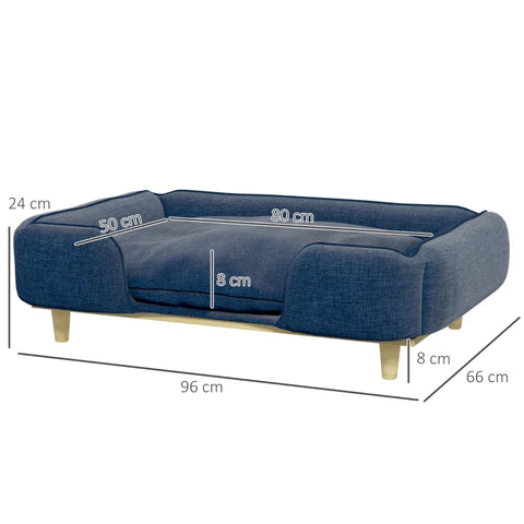 Rootz Dog Sofa - Anti-slip Pads - Pet Sofa - Easy Cleaning - Pet Bed - Removable - Washable Cushion - Polyester - Natural + Dark Blue - 96L x 66W x 24H cm
