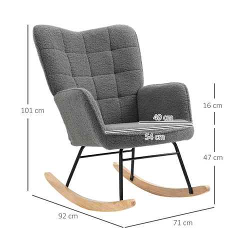 Rootz  Rocking Chair - Retro Solid Wood - Relaxing Chair - Beech Wood - Soft Padding - Elegant Design - Steel - Dark Gray - 71L x 92W x 101H cm