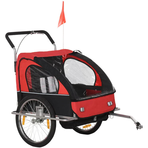 Rootz Child Bike Trailer - Children's Bicycle Trailer - For 2 Children - Including Reflectors And Flag - Red/Black - L142 x W85 x H105 cm