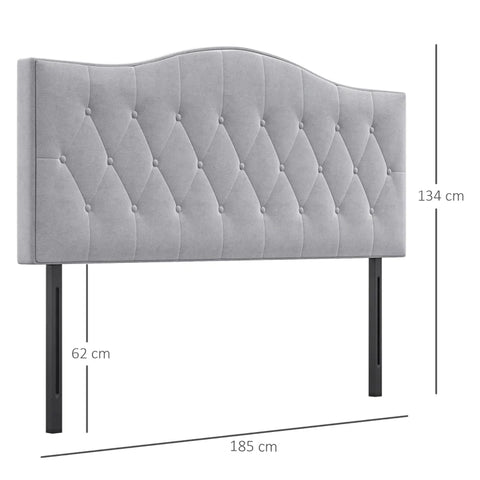 Rootz Headboard For Bed - Upholstered Headboard - Bed Head Backrest - Bed Headboard In Gray Poplar Velvet Fabric - 185 x 8 x 134 cm