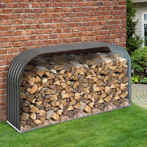 Rootz Firewood Rack - Firewood Stand - Wood Storage - Firewood Shelter - Wood Storage Stand - Firewood Holder - Gray - 212 x 46 x 112 cm