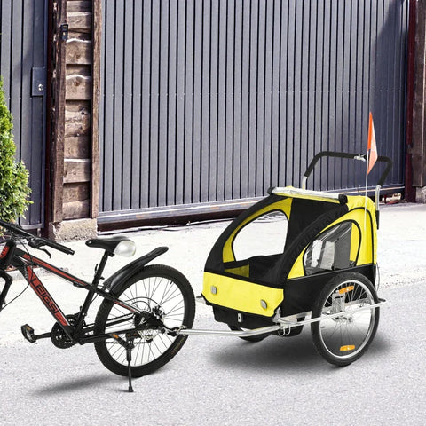 Rootz Child Bike Trailer - Children's Bicycle Trailer - For 2 Children - Including Reflectors And Flag - Yellow/Black - L142 x W85 x H105 cm