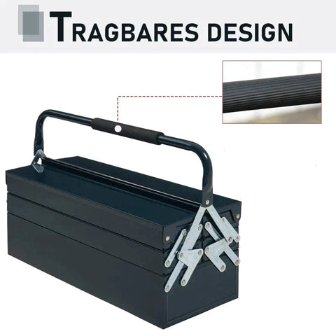 Rootz Tool Box - Tool Case - 5 Compartments Hinged Steel - Dark Green - 57 x 21 x 41 cm
