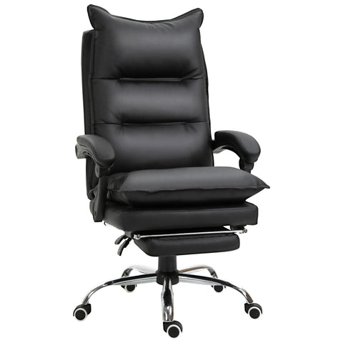 Rootz Office Chair - Desk Chair - Swivel Chair - Footrest - Height-adjustable - Faux Leather - Black - 66 x 72 x 122-130 cm
