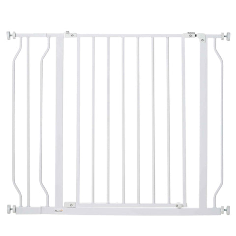 Rootz Dog Gate - Barrier - Two Way Opening - Wall Mount - Snaps - Easy Installation - Adjustable - Robust Steel Frame - White - 73L x 76H cm