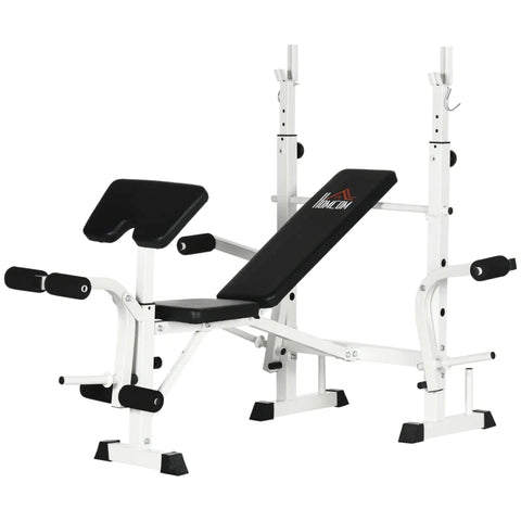 Rootz Weight Bench With Weight Rack - Chest Press - Leg Press - Armrest For Bicep Curls - Steel - Black And White - 180L x 134W x 113-136H cm