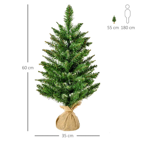 Rootz Christmas Tree - 60cm High - Mini Artificial Snow - Cement Stand - Multi-colour - Beautifully Shape - PVC Branches - Green - Ø44 x 60H cm