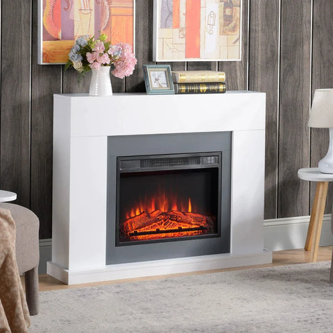 Rootz LED Electric Fireplace - Free-standing Fireplace - With Flame Effect - 1800/2000W Interior Heating - With Wooden Frame - Decorative Fireplac - MDF - White - 113 x 26.6 x 87.5 cm