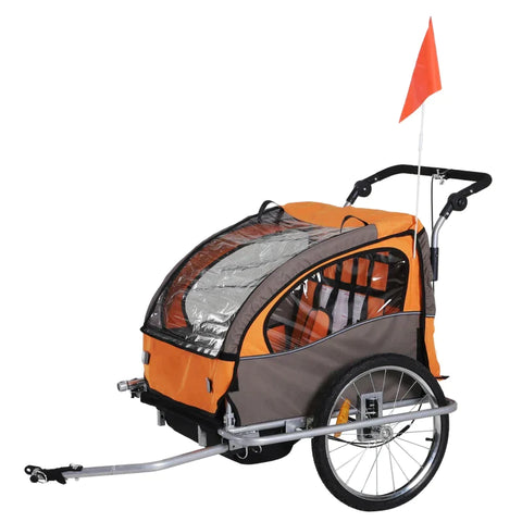 Rootz Child Trailer - Children's Bicycle Trailer - For 2 Children - Foldable - With Universal Coupling - Orange/Coffee - 155 x 88 x 108 cm