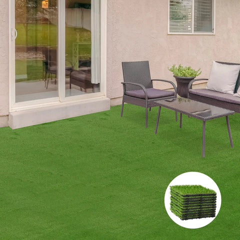 Rootz Artificial Grass Tiles - Patio Tiles Set - Artificial Grass - Outdoor Patio Tiles - Patio Flooring Tiles - Outdoor Grass Tile Set - Green - L30 x W30 x H3.5cm