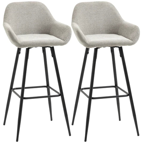 Rootz Bar Chair - Bar Stool - Set Of 2 - Breathable Fabric Cover - Footrest - Steel - Grey - 51 x 51 x 103cm
