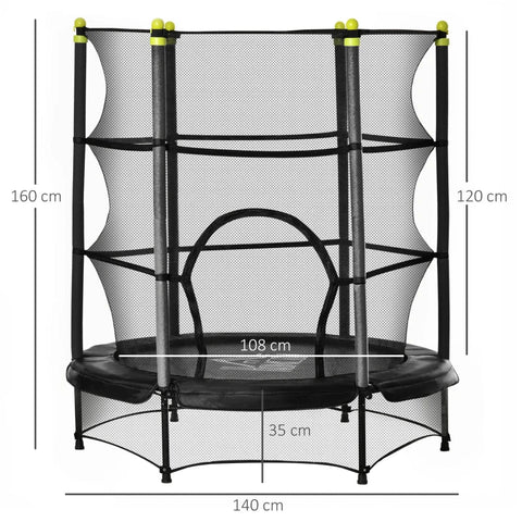 Rootz Trampoline for Children - Fitness Trampoline with Safety Net - Edge Cover - Rubber Rope Padded - Indoor - Outdoor - Jumping - Garden Trampoline - Steel - Black - 140L x 140W x 160H cm