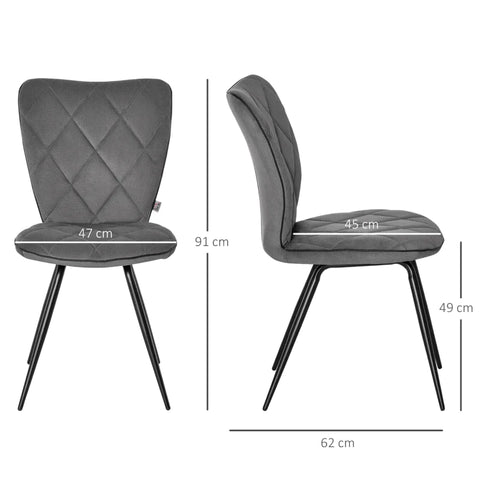 Rootz Set Of 2 Dining Chairs - Kitchen Chairs - Upholstered Chairs With Backrests - Flannel Foam Steel - Grey/Black - 47 x 62 x 91 cm