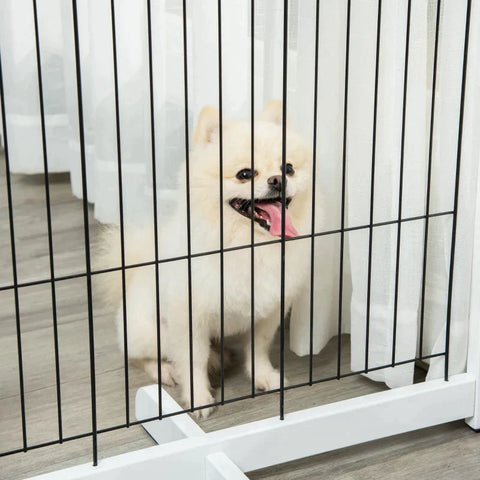 Rootz Pet Gate - Wooden Gate - Dog Gate - Safety Gate - White - 305 x 35.5 x 82 cm
