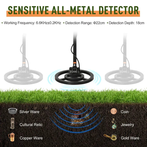 Rootz Metal Detector - Waterproof Metal Detector -  LED Display - Aluminum ABS - Black - 23 x 22 x 114-135 cm
