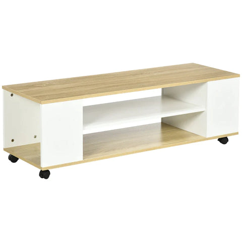 Rootz TV Bench - TV Stand - Floating Design Or Standing - For TVs Up To 55'' - Chipboard - White + Wood - 120 x 40 x 38.5 cm