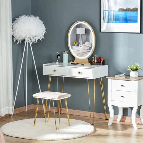 Rootz Dressing Table - With Stool And Chair - White - 80 Cm X 40 Cm X 136 Cm