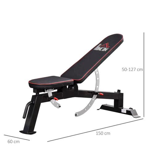 Rootz Multifunctional Training Bench - Weight Bench With Adjustable Seat - Cushion - Black - 150 cm x 60 cm x 50-127 cm