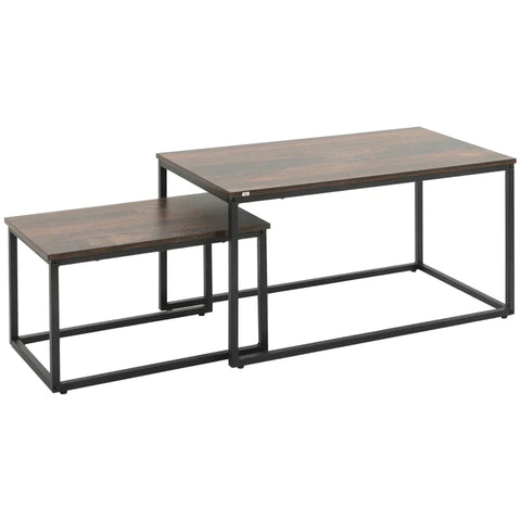Rootz Coffee Table - Set Of 2 Coffee Table - Tea Table - Snacks Table - Industrial Design - Chipboard/Steel - Black/Brown - 90cm x 48cm x 49cm