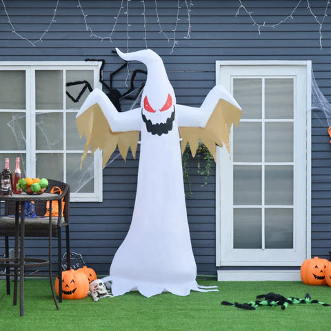 Rootz Halloween Inflatable Ghost - Inflatable Ghost - Halloween Decoration - With LEDs - White/Red - 150 x 80 x 240 cm