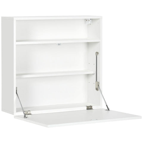 Rootz Wall Table - Folding Table - Wall-mounted Folding Table With Shelves - White - 64 cm x 20 cm x 60 cm