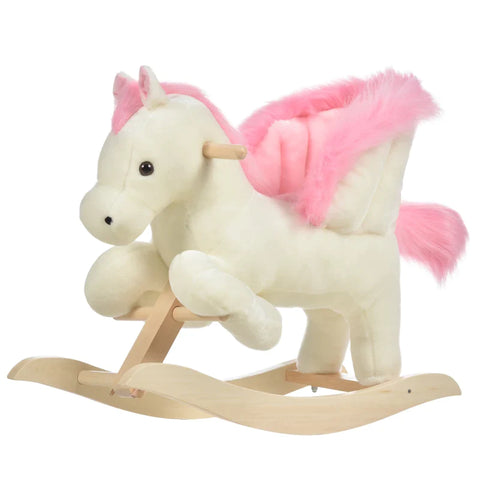 Rootz Children's Rocking Horse - Baby Rocking Animal Horse with Animal - Sounds Toy  -Handles for 18-36 Months - Plush - White + Pink - 70 x 28 x 57 cm