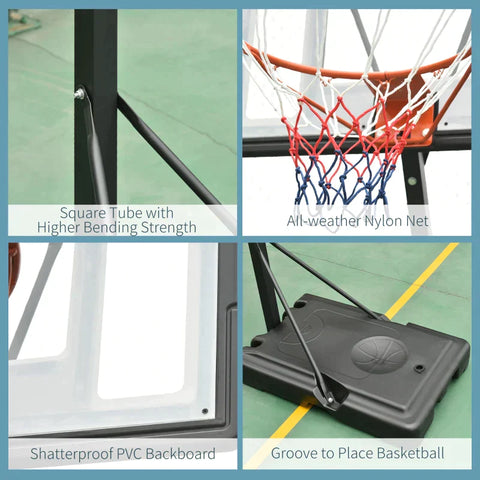 Rootz Mobile Basketball Stand - Basketball Stand - Height-adjustable - Steel/plastic - Black - 90 x 165 x 302-352 cm