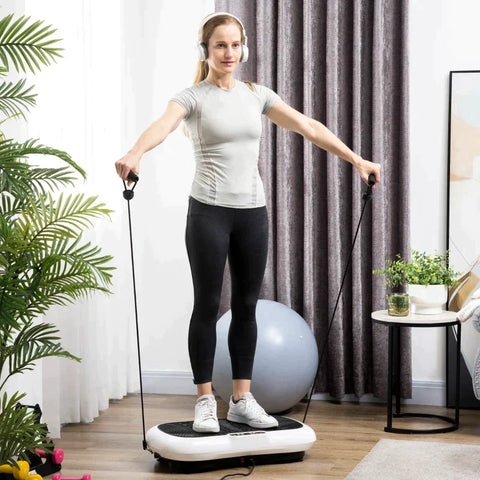 Rootz Vibration Plate - With 99 Levels - 2 Fitness Bands -  Remote Control - ABS/TPR/Metal - White/Black - 73 x 40 x 13 cm