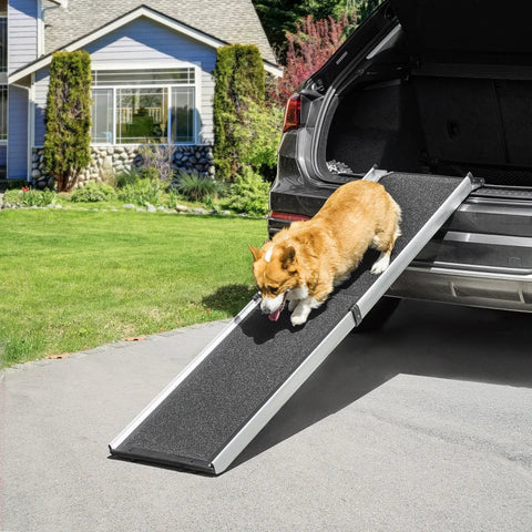 Rootz Pet Ramp - Portable Folding Pet Ramp - Non-slip Ramp - Dog Ramp - For Cars - With One Carry Handle - Black - 183L x 42W x 6.5H cm