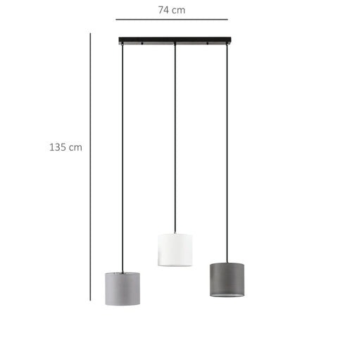 Rootz Ceiling Light - Chandelier with 3 Adjustable Hanging Chains - Office - Living Room - Dining Room - Black/White/Grey - 74x18x135cm