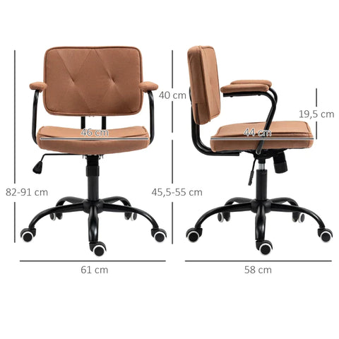 Rootz Office Chair - Elegant Office Chair - Desk Chair - Height Adjustable - 360° Rotation Tiltable - Brown - 61 x 58 x 82-91 cm