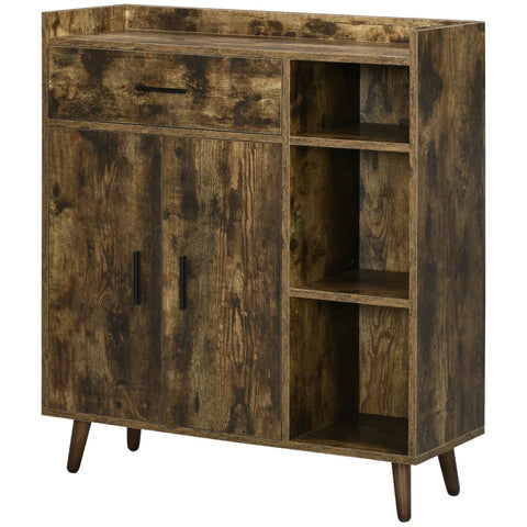 Rootz Kitchen Cabinet - Storage Cabinet - Kitchen Cupboard - Sideboard - With Cupboard Compartment - Drawer - Adjustable Shelves - Rustic Brown - 80 x 30 x 96.5 cm