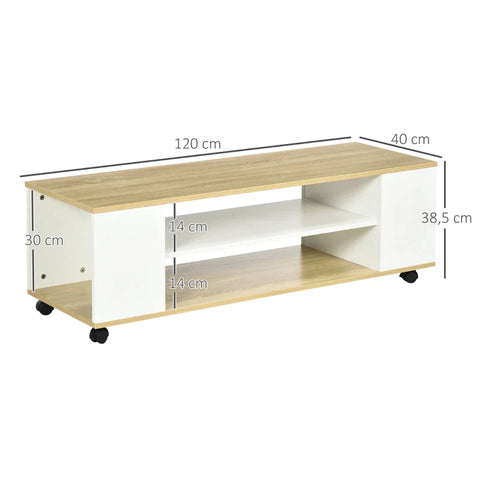 Rootz TV Bench - TV Stand - Floating Design Or Standing - For TVs Up To 55'' - Chipboard - White + Wood - 120 x 40 x 38.5 cm