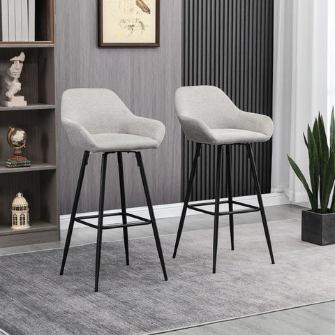 Rootz Bar Chair - Bar Stool - Set Of 2 - Breathable Fabric Cover - Footrest - Steel - Grey - 51 x 51 x 103cm