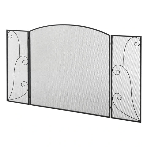Rootz Spark Protection - Fireplaces - 3 Panels - Space-saving - Foldable - Flexible - Metal - Black - 132.5 x 76.5cm