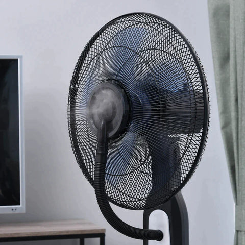 Rootz Stand Fan - Water-cooled Stand Fan - Pedestal Fan - Fan With Mist Function - Fog Function - Metal + Silver - Black