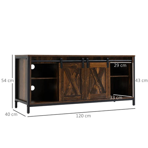 Rootz TV Bench - TV Cabinet With Sliding Doors - In Industrial Design - Chipboard - Brown + Black - 120 x 40 x 54cm