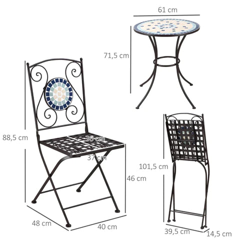 Rootz Nostalgic Design Bistro Set - Garden Table - Garden Chairs - Mosaic Stones - Weather Resistant - Multi-Coloured - 61cm x 61cm x 71.5cm