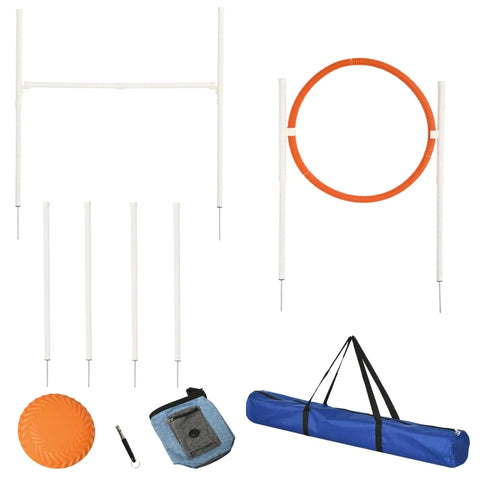Rootz Agility Set - 5 Pieces - Including Jumping Hurdle - Jump Ring - Frisbee - Height Adjustable - with Carry Bag - White + Blue + Red + Orange - 91L x 4W x 90H cm